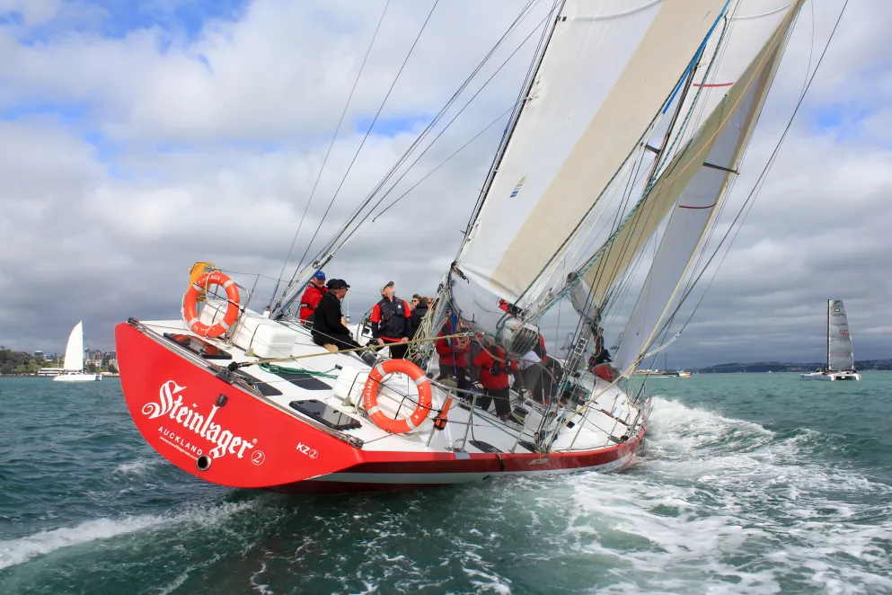 Red racing yacht